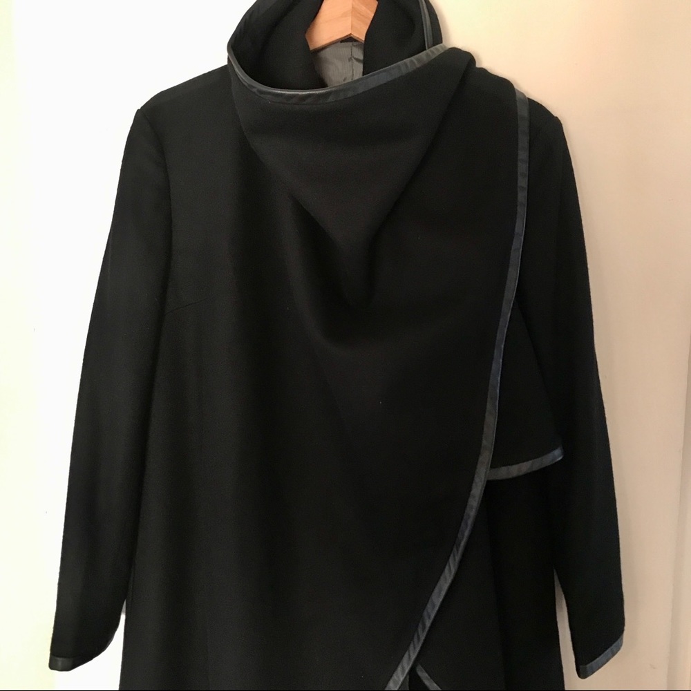 Custom Designed & Tailored Wool / Leather Coat, Size M - Picture 2 of 13